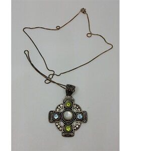 SUARTI 18K GOLD 925 STERLING SILVER MOP BLUE TOPAZ PERIDOT CELTIC CROSS